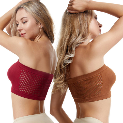 Plus-size strapless underwire bra for women without padding, breathable one-piece wrap dress with pleated wrap top