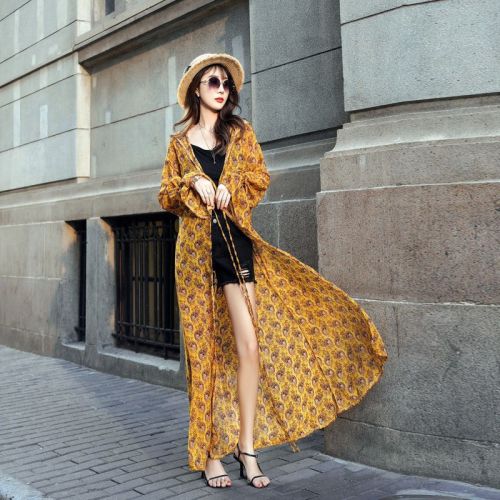 Beach vacation sun protection clothing for women, summer new outerwear with hooded chiffon cardigan, extra-long style, sun protection shawl for layering