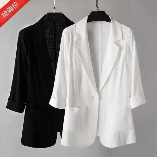 Linen blazer women's thin summer suit Korean style sun protective clothing casual British style women's white black
