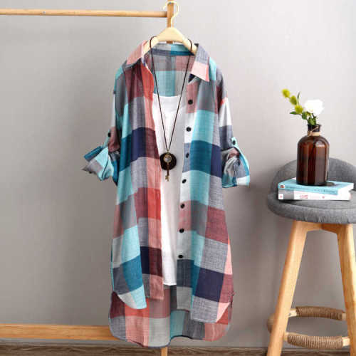 Sun Protection Shirt Women 2025 Plus Size Loose Medium Long Sleeve Slimming Fashion Checkered Blouse Women Casual Jacket Women