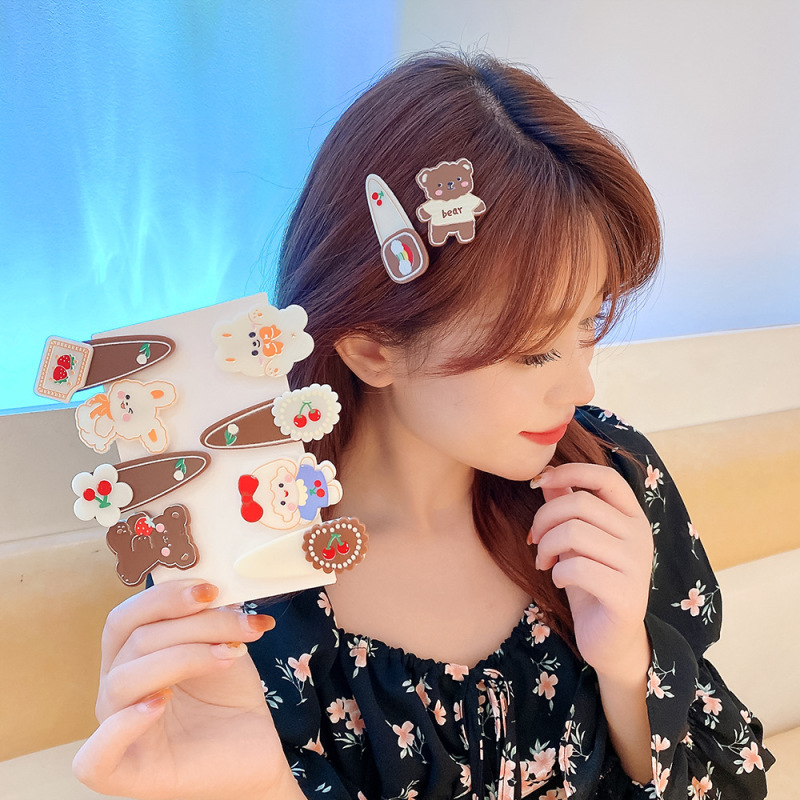 Milky coffee color acrylic children's hairpin female cute cartoon broken hair side clip duckbill clip Yiwu hair accessories wholesale