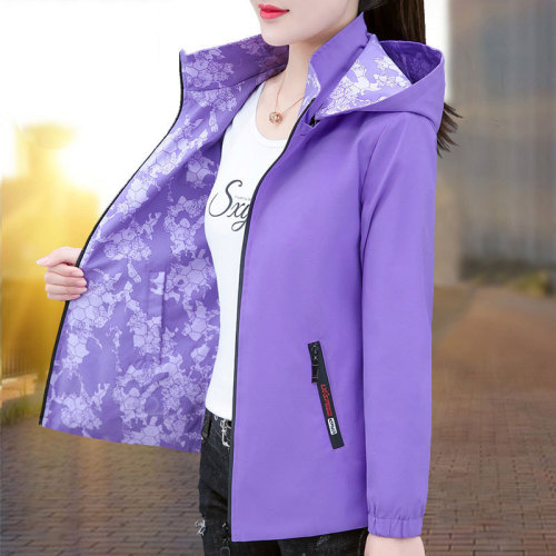 Women's Plus Size Casual Hooded Jacket Windbreaker with Autumn Outerwear in Guangzhou