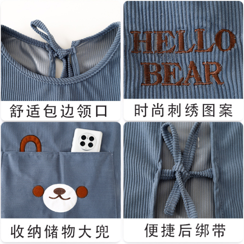 Cute Cartoon Anti-Stain and Dustproof Coverall Women's Workwear Fleece Long-Sleeve Apron Kitchen Home Use Cooking Shenheng