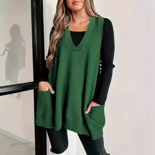 Women's Loose Plus Size V-Neck Knit Cardigan Sweater Sleeveless Hoodie Casual Fashion