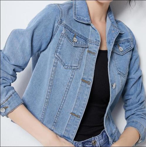 Blue short denim jacket student jacket denim shirt spring and autumn solid color long-sleeved women's top