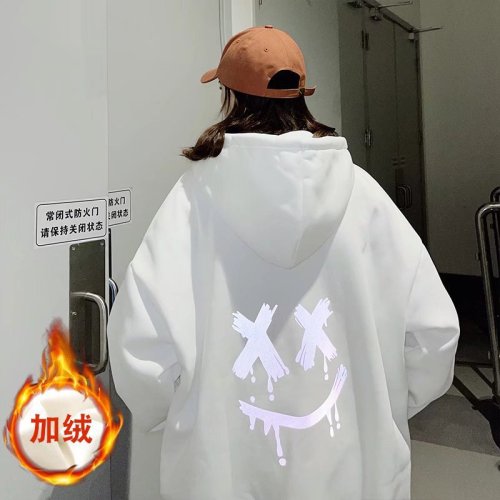 Men's Sweatshirt with Face Print for Autumn/Winter, Hooded, Fleece Lined, Trendy, Ins Style, Loose and Casual, Couple Hoodie Sweatshirt