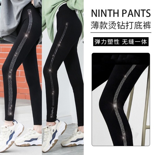 Women's Winter and Autumn Iced Drilling Leggings with Side Drilling and Hip-Lifting High-Waisted Leggings for Sports Outerwear