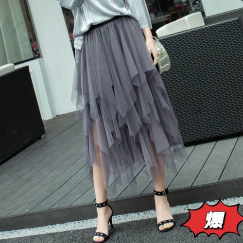 Unstructured mesh half skirt women's medium-long 2025 spring new chiffon dress high-waisted versatile slimming skirt