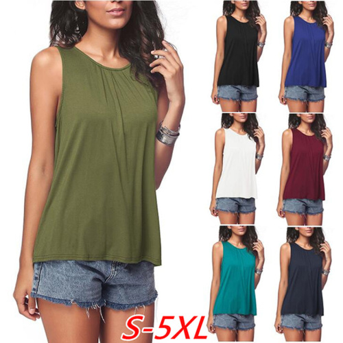 Amazon wish AliExpress Ebay best selling European and American casual tops round neck solid color sleeveless vest T-shirt for women