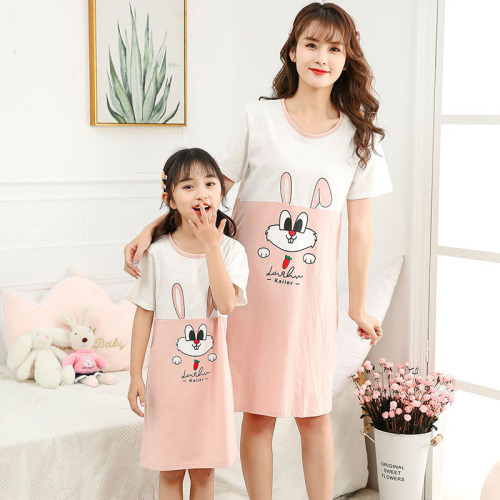 Girls' Cotton Summer Sleepwear Dress Short Sleeve Dress for Kids Mother and Daughter Set Baby Girl Outfit