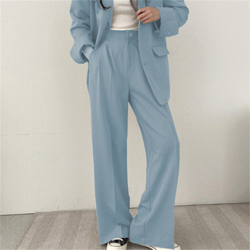Blue Lady Loose Suit Pants Summer Plus Size Thin Style Elegant Loose Straight Casual Pants