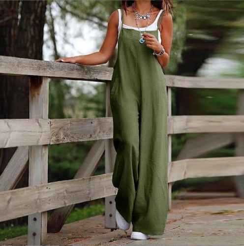 Cross-border 2025 Europe and America cross-border fashion casual new style women's pocket cotton linen casual tank top dress pants