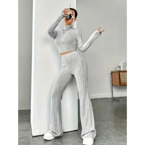 European and American Amazon 2025 Spring Knitted Long-Sleeved Suit Hoodie Loose-Fit Pants Two-Piece Set