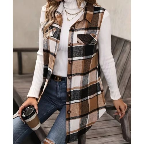 Euro-American Instagram-style fashion plaid sleeveless vest, loose-fitting, plus-size, for women
