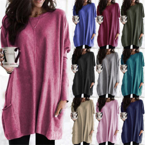 Amazon eBay AliExpress Wish New European and American Autumn Long-Sleeved Casual Pocket T-Shirt Shirt Top Women's Clothing