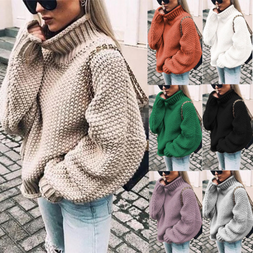 2025 Autumn/Winter European and American Thick Knit Woolen Coat for Women with Rolled Hem High Collar Batwing Sleeve