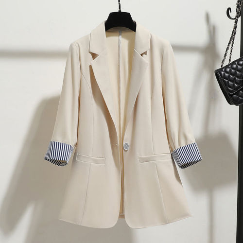 Women's Spring and Summer Outerwear, Small-Sleeve Blazer, Korean Version, Fitted Academic Style, Thin Blazer Top