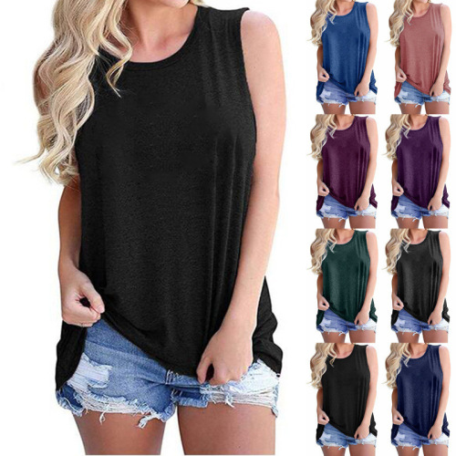 2020 Bestselling Women's Tank Top for Cross-border Amazon - European and American Plain Color Clean Face Casual Women's Clothing Factory Direct Sale
