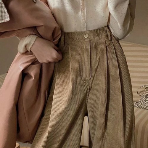 High-waisted, wide-leg corduroy pants for women, new autumn and winter large size, loose, slim, straight, versatile, casual and drapey trousers