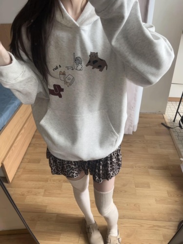 Hoodless Design [Pure Cotton, Mercerized Cotton Blended with Milk Silk, 320g + Silver Fox Fleece, 420g] – Women's Autumn/Winter Hooded Printed Sweatshirt