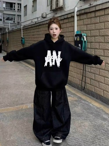 Capless Hooded Print Sweatshirt for Women - Winter [Pure Cotton, 320g + Silver Fox Fleece, 420g]