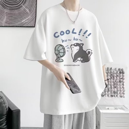 Hong Kong style ins large size short-sleeved T-shirt for boys summer round neck T-shirt half-sleeved simple and versatile trendy brand five-point top clothes