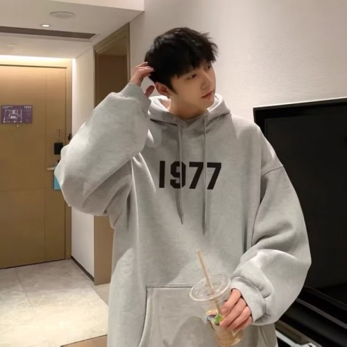 American trendy brand 1977 large size loose hooded sweatshirt for men spring and autumn plus velvet heavy design high street couple tops