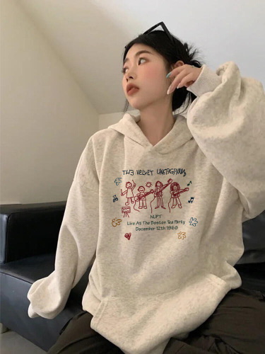 Hoodless Design [Pure Cotton, Mercerized Cotton Blended with Milk Silk, 320g + Silver Fox Fleece, 420g] – Women's Autumn/Winter Hooded Printed Sweatshirt