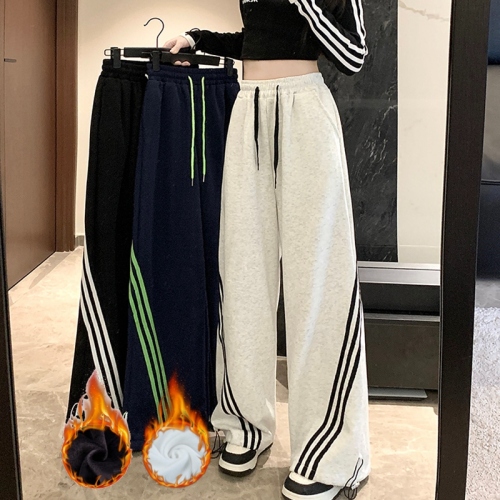 【Photographed Regular/Lined】 American Retro Design Three Stripes Track Pants Loose Casual Wide Leg Pants