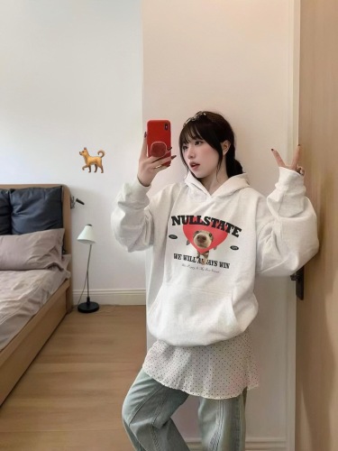 Women's Print Hooded Sweatshirt - No Hat Cord [Pure Cotton, Cotton Blended with Milk Silk 320g + Silver Fox Fleece 420g] for Autumn and Winter