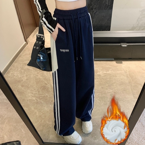 Photographed Regular/Lined with Fleece] American Casual Women's Autumn Side Striped Three-Striped Wide Leg Pants
