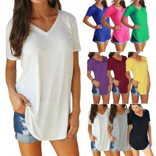 Summer and Autumn WISHEBAY Women's Plus Size V-Neck Loose Casual T-Shirt