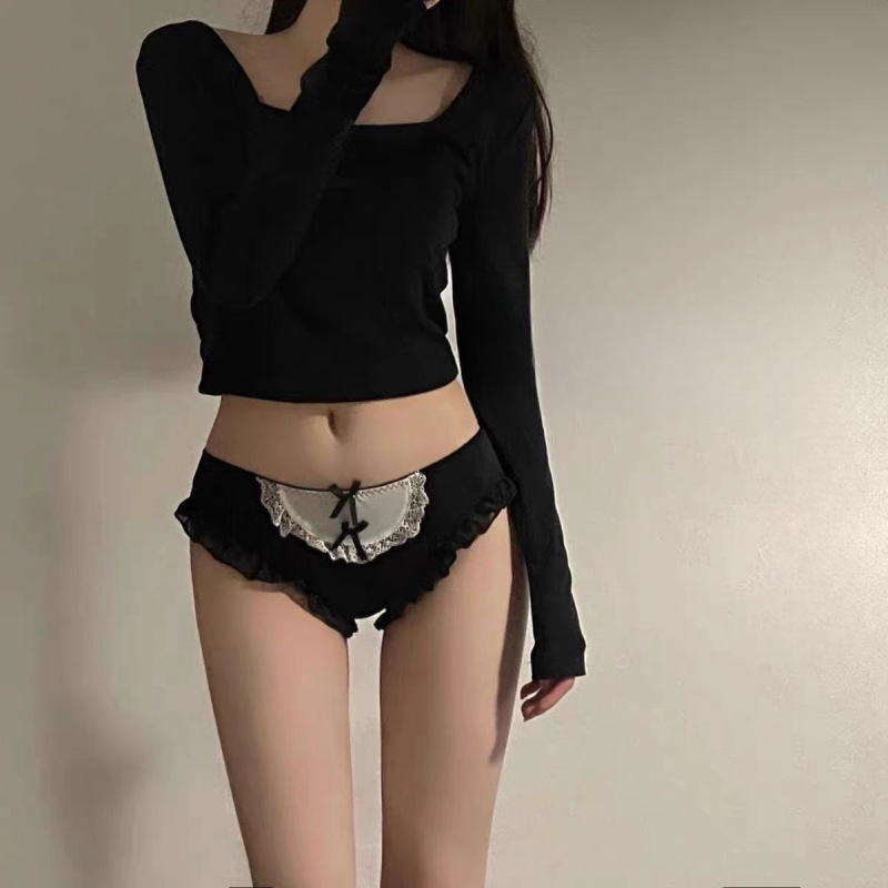 Stolen Heart Lolita Japanese Comfortable Sexy Maid Style Lace Low-Waist Alluring Pure Desire Black Girl Underwear 100% Cotton Crotch