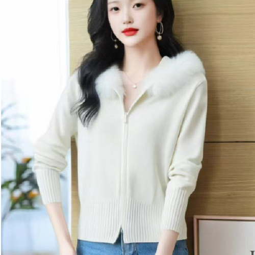 2025 Autumn/Winter New Plush Collar Zipper Fashion Cardigan Coat Top for Women Stylish Trendy Versatile Knit Shirt for Ladies