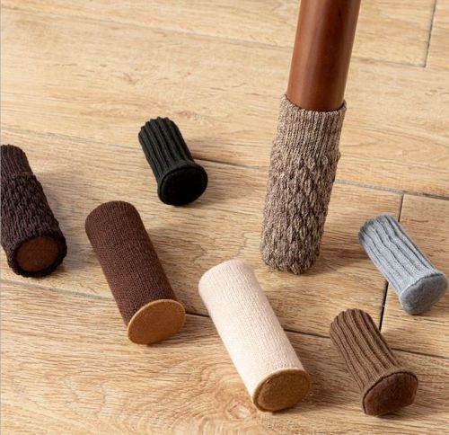 Knitted chair foot cover silicone wool floor protective cover thickened wear-resistant anti-slip silent stool chair felt foot pad