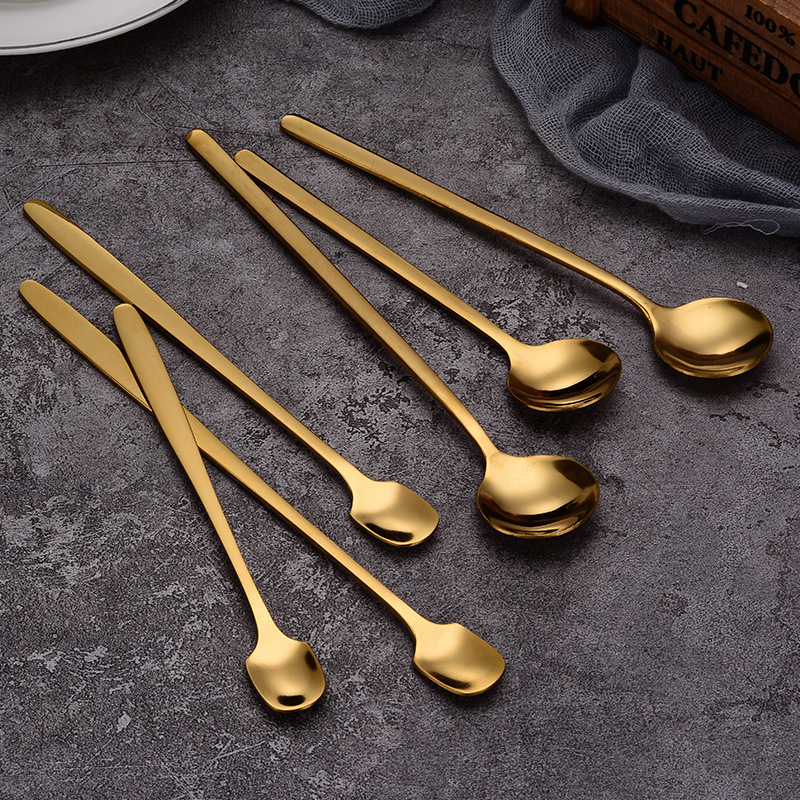 Stainless steel coffee spoon, golden small spoon, long handle mixing spoon, Internet celebrity mug, honey dessert spoon, ice spoon wholesale