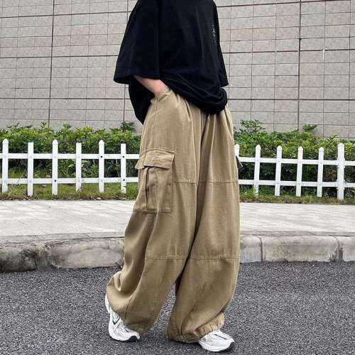 Streetwear Work Pants for Men - Japanese High Street, Harajuku Style, Straight Leg, Loose Fit, Trendy Hong Kong Style, Retro Wide Leg Pants - Dropshipping One Piece