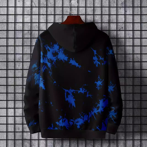 European and American Style Blue and White Skull Print Loose Men's Hoodie Set Casual 3D Digital Printed E-commerce Temu Hot Sale