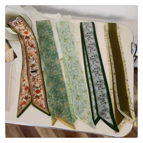 French retro floral silk scarf spring atmosphere hair tie butterfly knot long ribbon versatile temperament decoration neckerchief