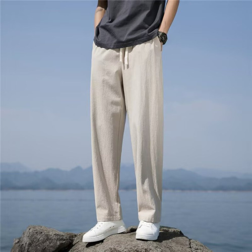 Men's Linen Trousers 2025 New Summer Cotton-Linen Thin Trousers with Drape Wide Leg Loose Fit Versatile Straight Leg Casual Trousers