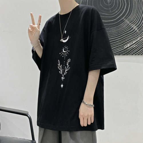 Original Host BF Style Minimalist Trendy Short-Sleeve T-Shirt for Men Loose Print Half-Sleeve Top Versatile Casual Five-Sleeve T-Shirt