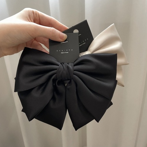 Korean high-end satin bow hairpin large elegant small fragrance spring clip temperament commuting hairpin hair accessory