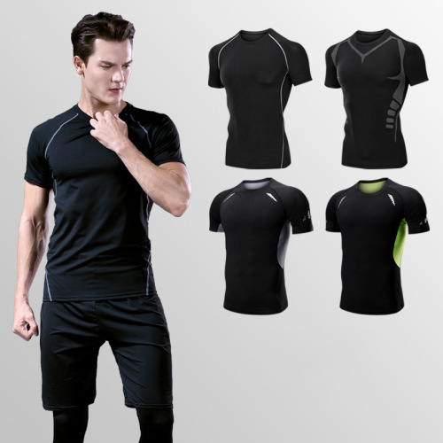 Men's Fitness Clothing Outdoor Sports Quick Dry Short Sleeve T-Shirt Men's Training Pro Running Elastic Tight Suit