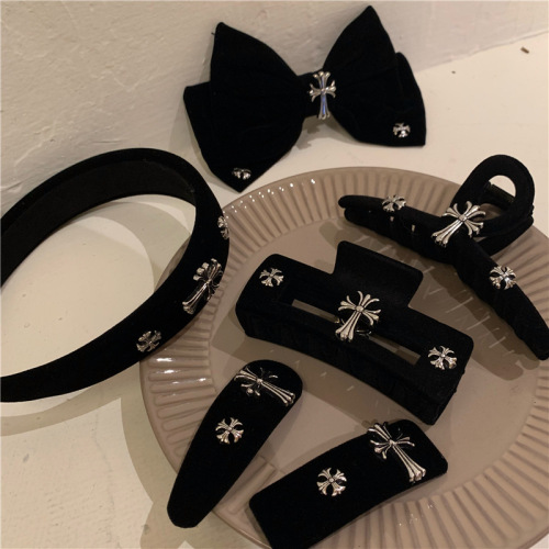 Black velvet cross hairpin series ~ oversized grabber small fragrant bow dark trendy cool hair accessories for women