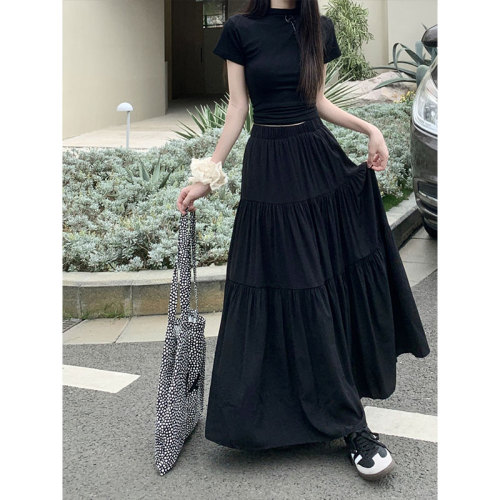 Morning Lead [Tmall Quality] [Full Stretch Waist] Pink French Cake Dress for Women Summer Loose and Slimming Skirt