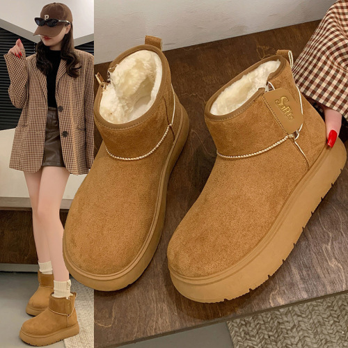 Velvet high-top snow boots for women 2025 winter new student ins Korean style warm casual thick-soled cotton shoes RD005