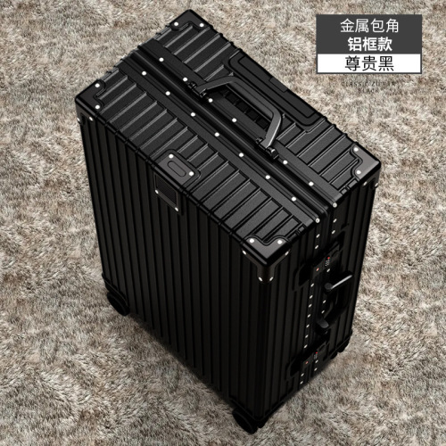 A unisex 20-inch aluminum-framed pull-along suitcase with password wheels, designed for students, offering large capacity.