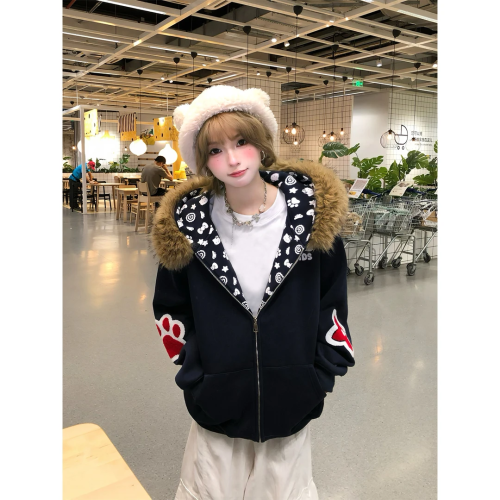 Lined #Original Alphabet Embroidery + Flocked Embroidery + Internal Drawstring [Cotton and Polyester Composite] Women's Sweatshirt