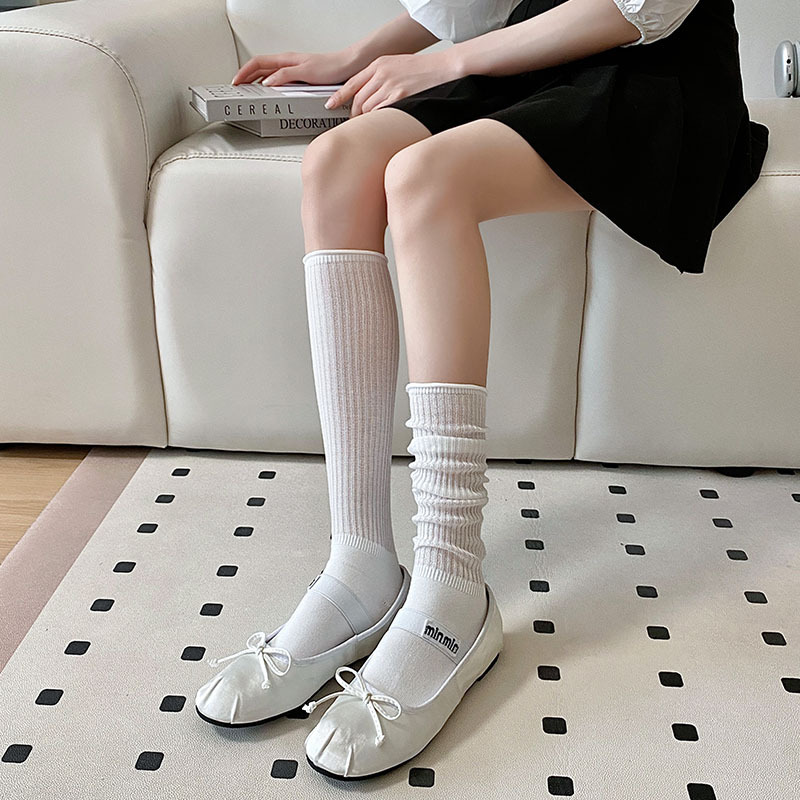 Curled hem pile socks women's calf socks jk Japanese ballet style basic simple loose mouth confinement socks solid color stockings
