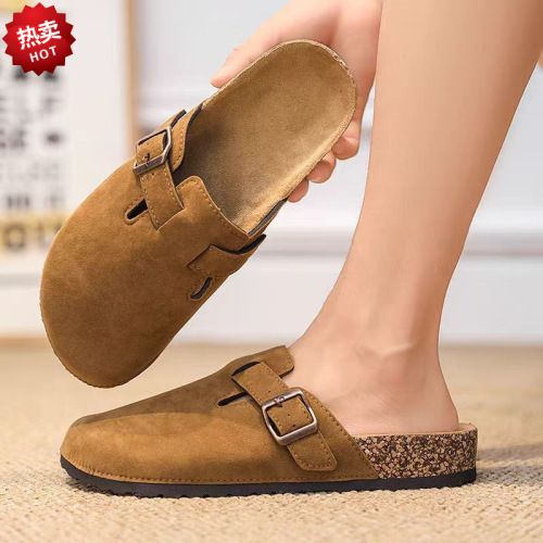 French retro soft-soled closed-toe velvet half slippers, thick-soled slip-on flat Birkenstock shoes